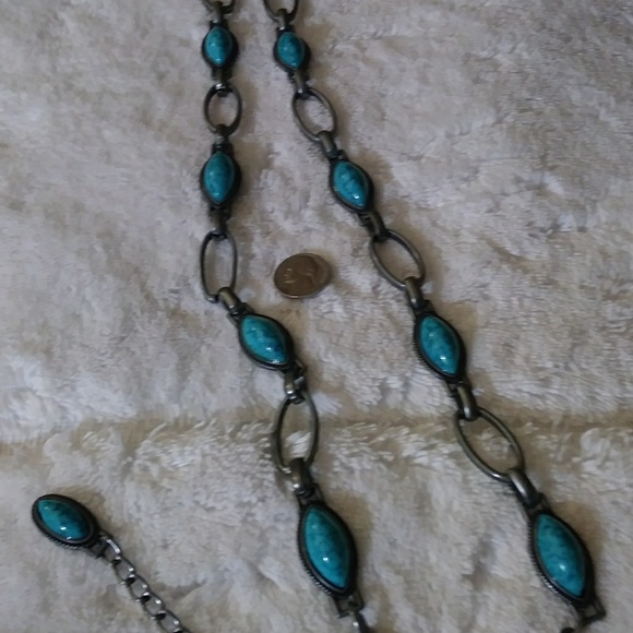 Nine West Gunmetal and Turquoise Belt/Necklace - Picture 2 of 8